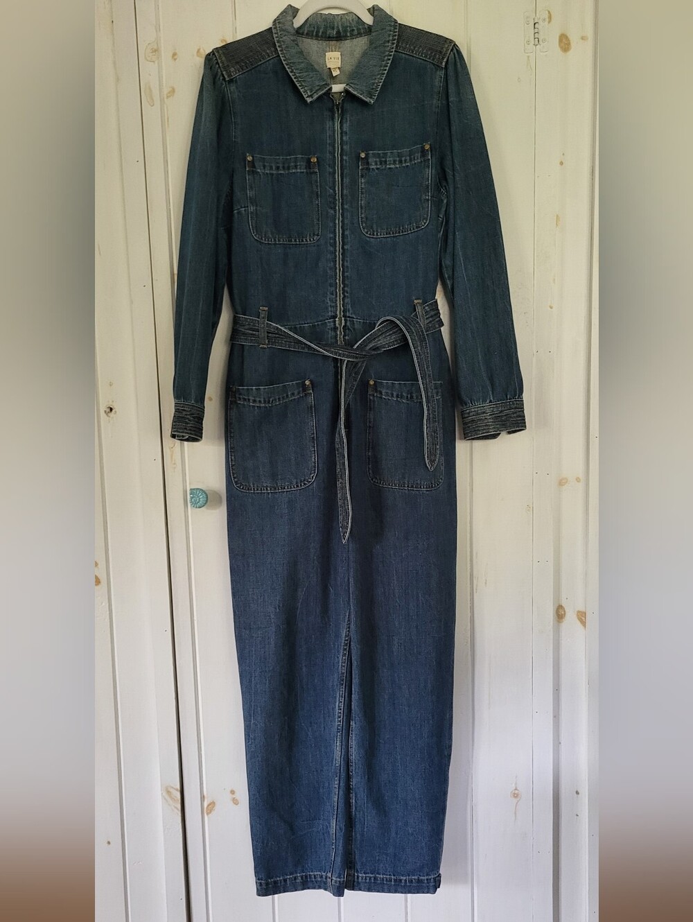 La Vie By Rebecca Taylor Medium Wash Straight Leg Denim Jumpsuit